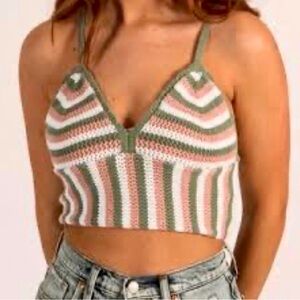 Harlow Cotton Crotchet Striped Tank Top - PTP 16